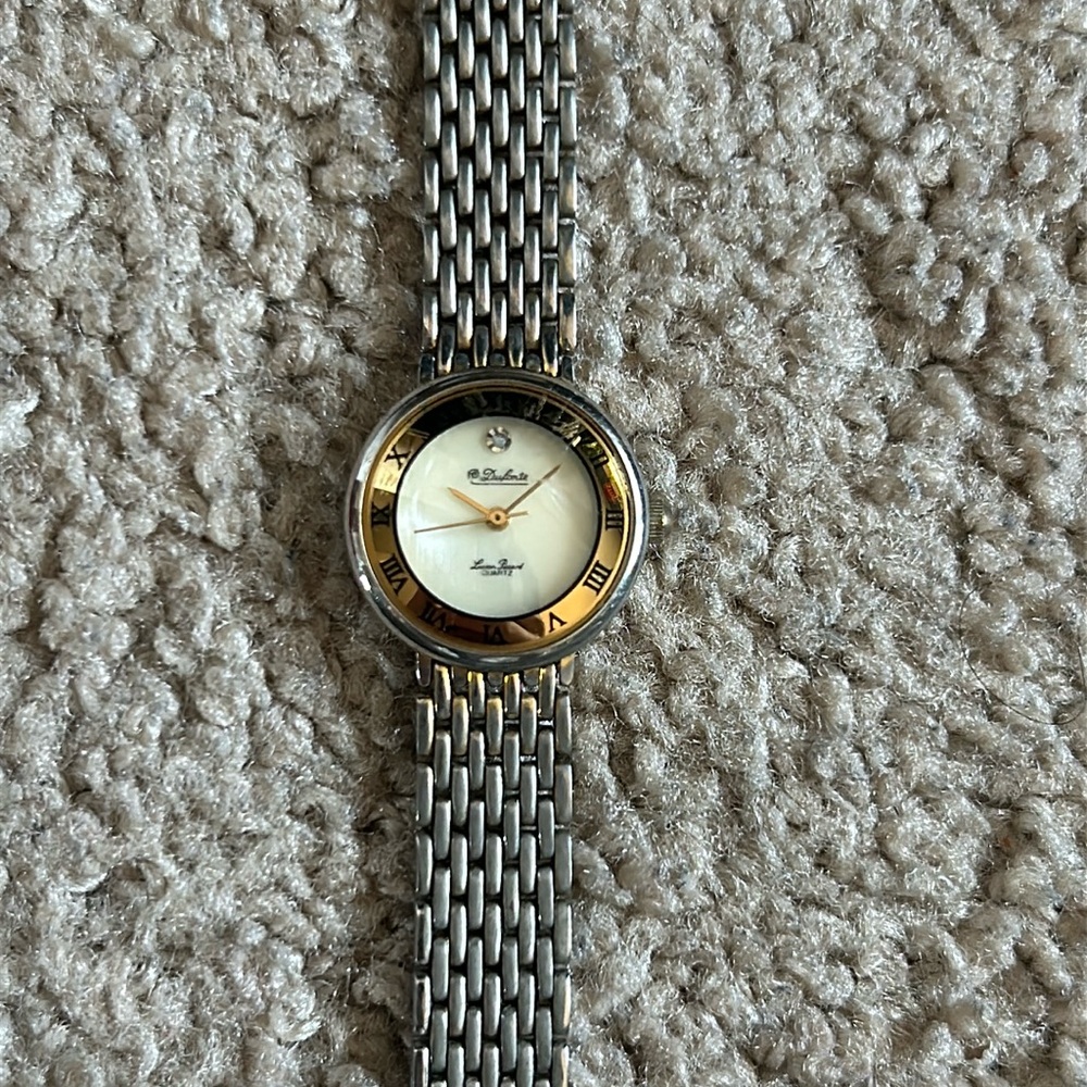 Dufonte by‎ Lucien Piccard women’s vintage two tone crystal bracelet watch OS